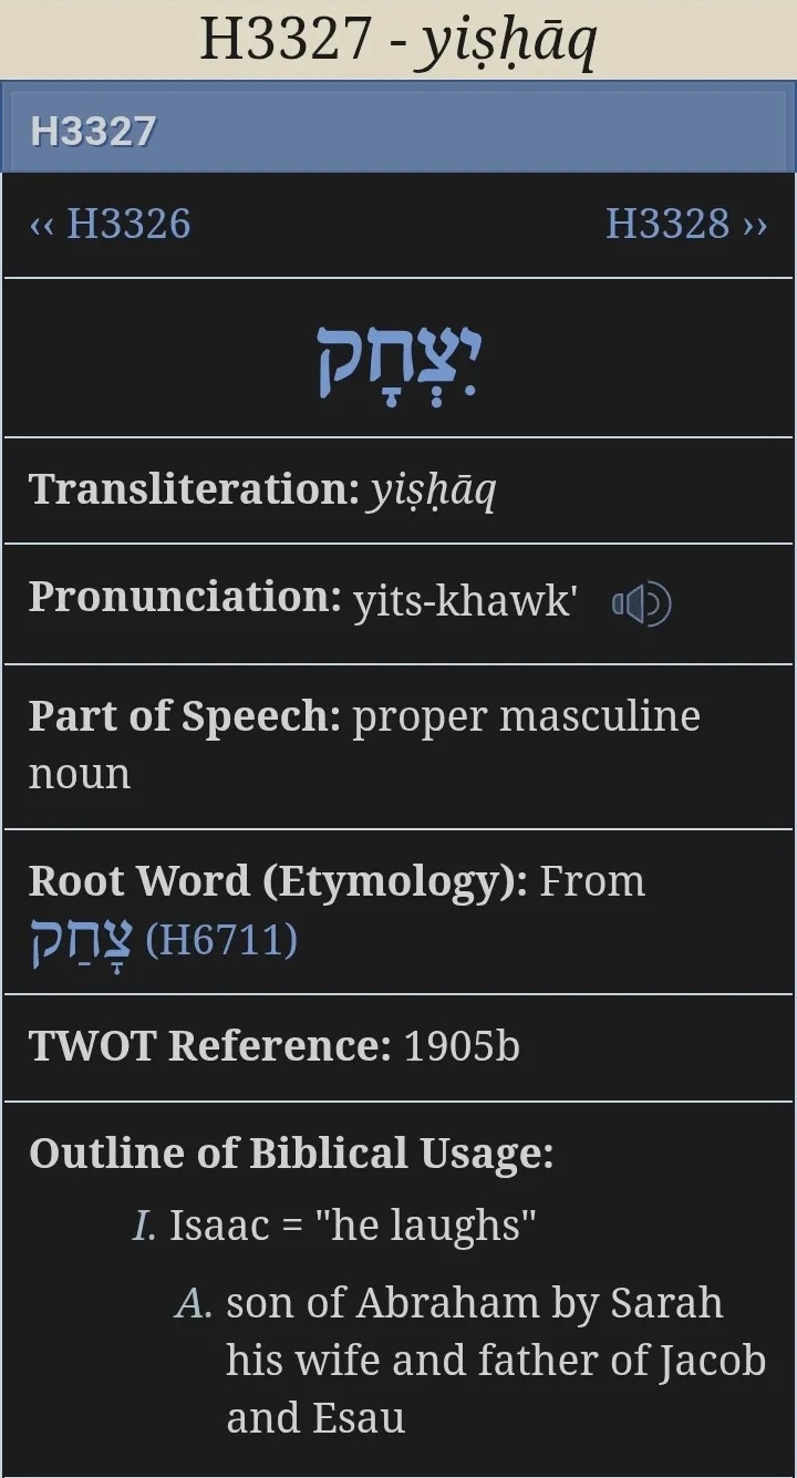 Example of name meaning search in the Blue Letter Bible app